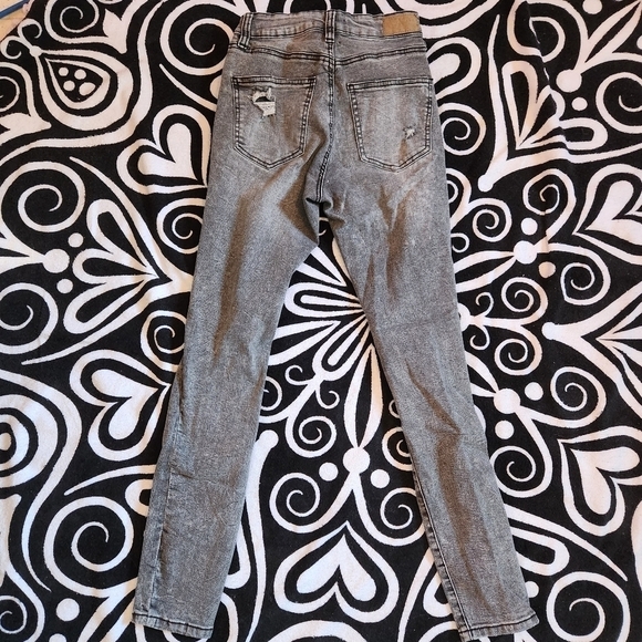 BLACK distressed acid wash stretchy ripped jeans punk emo y2k - Picture 5 of 9